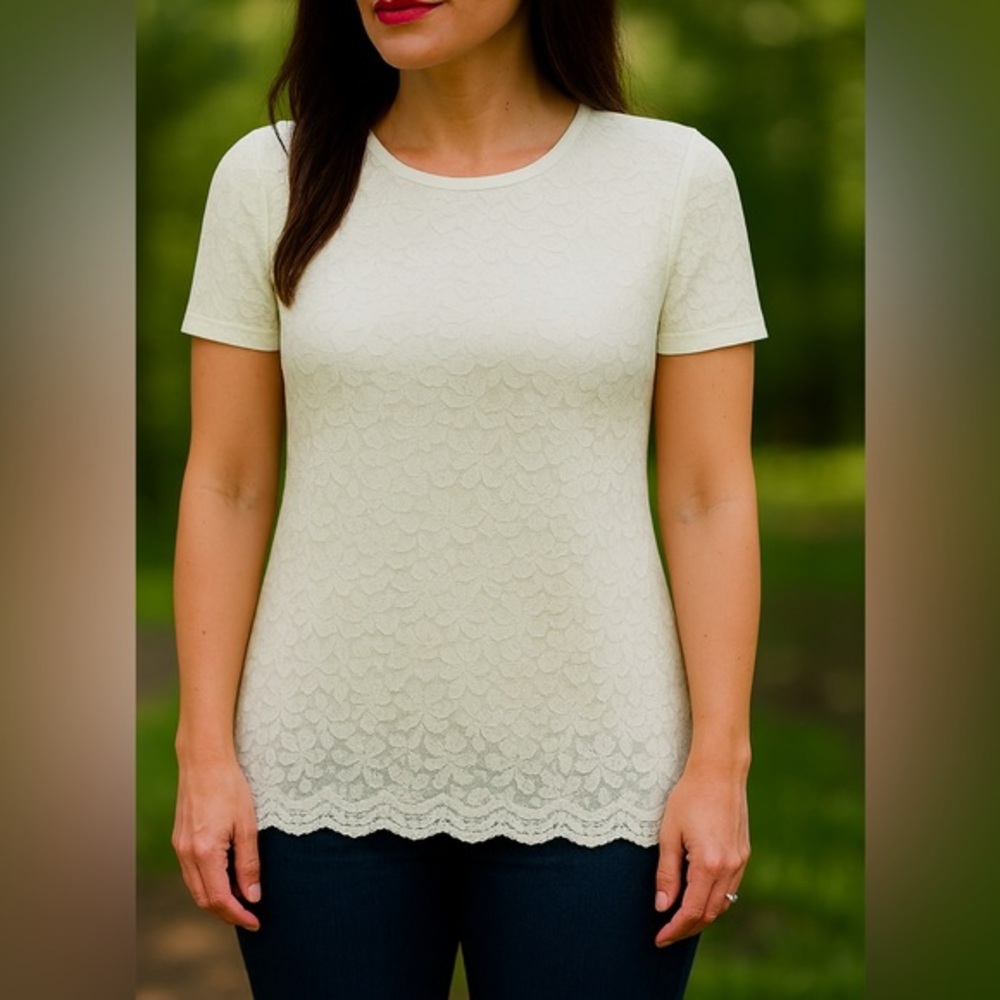 New! Teddi Rose White Lace Keyhole Top | Size XXL | Scalloped Hem | MSRP $45